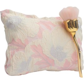 Nohari Kit Regalo para Mujer – Cosmetiquera Rosa + Brocha Rosa Dorada – Kit Romántico para Novia, Mamá o Amiga – Detalle Especial