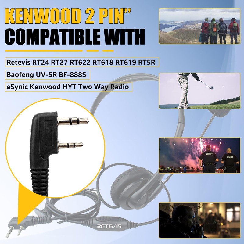 Retevis Passive Noise Cancelling Overhead Headset, Walkie Talkie Earpiece with