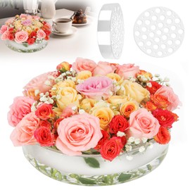 6 Inch Acrylic Flower Vase for Wedding Centerpieces Round, Circular Clear Wide Low Floral Vases with 7 Large + 6 Small Holes for Dining Table Home Birthday Party Flower Arrangement