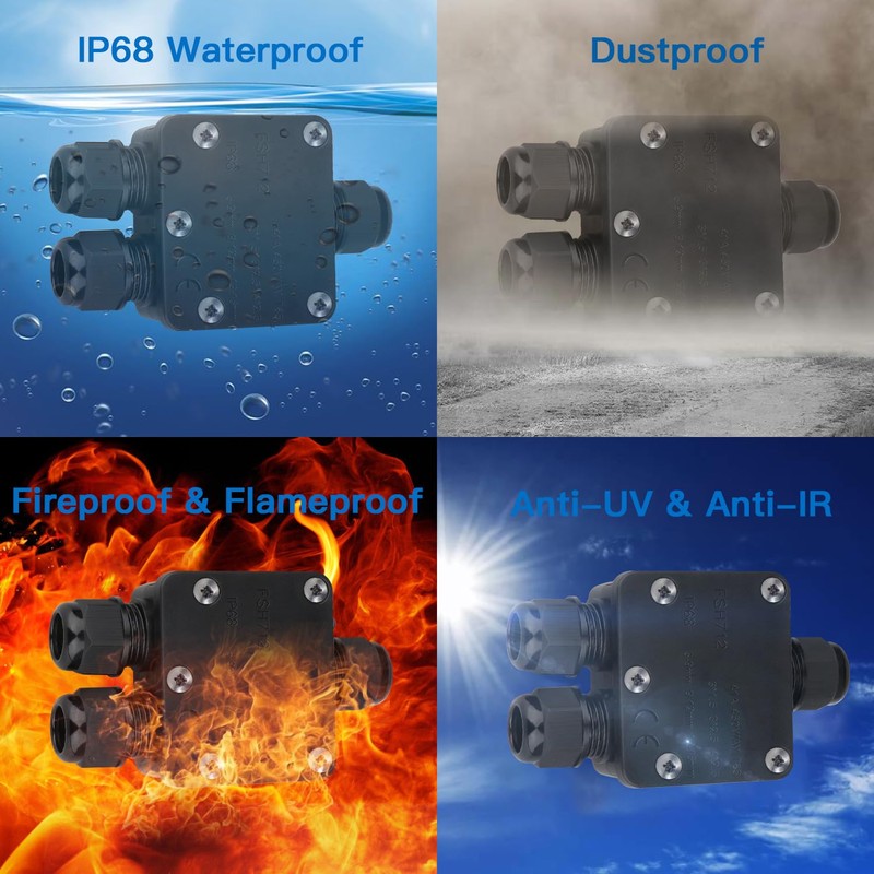 Helunsi Waterproof Junction Box 3 Way, IP68 External Waterproof Electrical