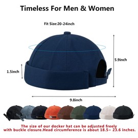 Hebenie Docker Hat Men Trawler Beanie Fisherman Beanie Brimless Cap Worker Sailor Hat Rolled Cuff Retro Fashion Adjustable Docker Cap for Men Dark Blue