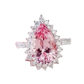 928 Silver Shiny Full Colorful Diamond Ring Iced Pink Teardrop Pear Shaped Ring Cocktail Rings Heart Shape Pink Cubic Zirconia Promise Rings CZ Ring Eternity Engagement Wedding Band Ring for Women 9