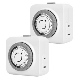 Timers for Electrical Outlets Indoor, 24-Hour Plug-in Mechanical Outlet Timer, 30 Minute Intervals, 2 Prong Light Timers, Daily On/Off Cycle for Christmas Tree, ETL Listed, 2Pack