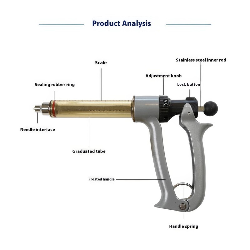 Livestock Vaccination Syringe Gun, 50ml Semi-Automatic, 5-Gear Adjustable, with 10