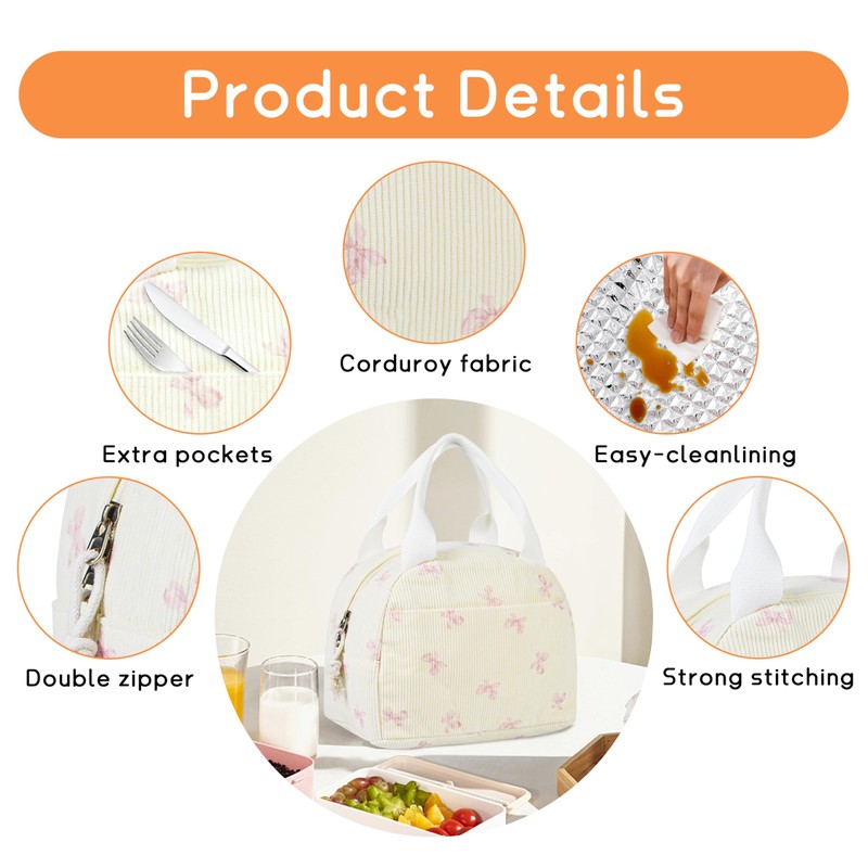 GISMTR Lunch Bag for Women Insulated Lunch Box Cute Corduroy