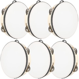 6 Pcs 8 Inch Adult Wedding Tambourines Drum Wooden Natural Handheld Drums Metal Jingles Drums Musical Instruments Percussion for Church Wedding Party Favor