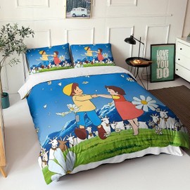 Zbeiba Bed Linen 135 x 200 cm, Cute Girl Headi Bed Linen Sets on Microfibre, 2 Pillowcases, Soft Comfortable Anime Duvet Cover with Zip for Children (A8, 135 x 200 cm + 2 x 80 x 80 cm)