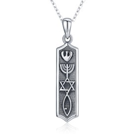 Mezuzah Necklace Sterling Silver Messianic Seal Mezuzah Jewish Pendant Necklace Protection Spiritual Jewellery Gifts for Women Men, Sterling Silver