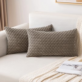 Miulee Corduroy Cushion Cover, Decorative Cushion Cover, Modern Sofa Cushion, Decorative Cushion, Couch Cushion, Soft for Sofa, Living Room, Bedroom, Set of 2, 40 x 60 cm, Brown