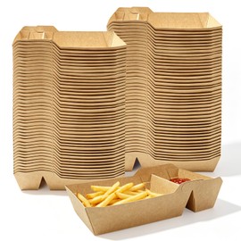 100 Pack Paper Food Serving Trays, 2 Compartment Nacho Boat Tray