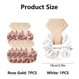 8Pcs Satin Scrunchies Set, Rose Gold & White Silk Hair Ties for Bridesmaids Scrunchy Hair Accessories, Wedding Hen Party Favors, Bridal Shower Gifts for Women
