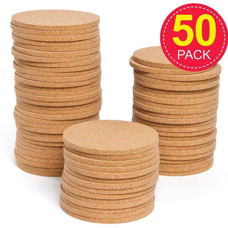 Baker Ross Cork Coasters Class pack. Round, Plain Cork Coasters,