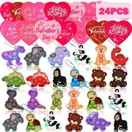 Valentines Day Gifts for Kids,24 PCS Animal Pop Fidget Toys with Valentines Day Cards,Valentine Exchange Gifts for Kids,Valentines Classroom Gifts