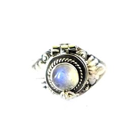 Rainbow Moonstone (light color) Poison Ring Bali Sterling Silver Locket AR11
