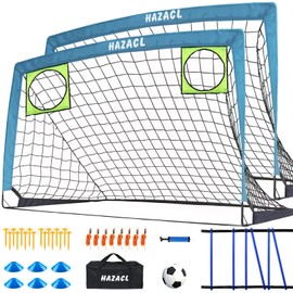 Hazacl Kids Soccer Goal for Backyard, 6x4 9x5 FT Portable Soccer Nets Pop Up with Ball, Agility Ladder, Cones, Target & Carry Bag for Toddler Youth Outdoor Indoor Training Practice Sports Games Play