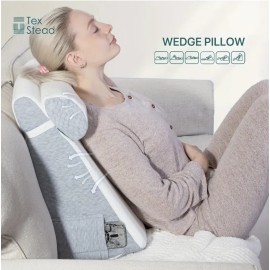 TEXSTEAD 2pcs Memory Foam Bed Wedge Pillow/Neck Pillow for Back, Leg, and Knee - Triangle Pillow with Removable Coversize: 20*20*11inch, color: Light Gray