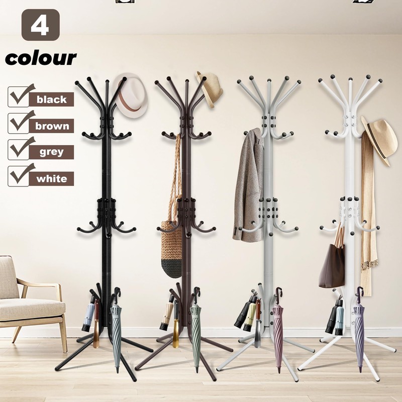 Outspurge Metal Coat Rack, Freestanding Coat Tree & Hall Tree