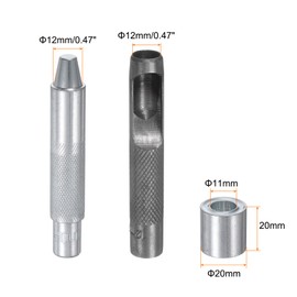 HARFINGTON Eyelet Hole Punch Die Tool 12mm/0.47"" Leather Hollow Hole Punch 12mm Installation Tool 45# Steel Eyelet Grommet Setting Tool Kit with Base for Fabric Clothing Crafts Bags, Silver Tone