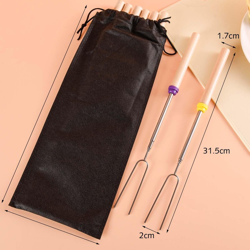 8 Pack Telescopic Barbecue Skewers Extendable 31-81cm Stainless Steel Marshmallow