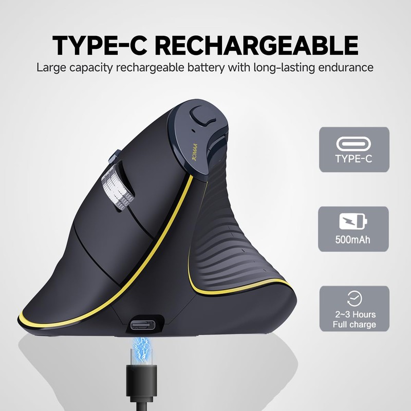 JOMAA Ergonomic Wireless Bluetooth Vertical Silent Mouse, Rechargeable with Backlight
