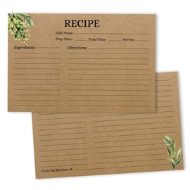 Inkdotpot 4x6 Inch Recipe Cards (Set of 50), Thick Double Sided Premium Card Stock- Modern Style Kraft Recipe Notecards for Weddings- Bridal- Baby Shower - Greenery Theme