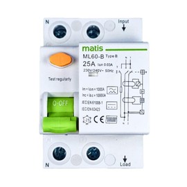 RCD Circuit Breaker 25A - 30mA / 2-Pin / Type B