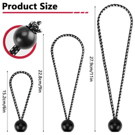 36PCS Black Ball Bungee Cords, 6" 9" 11" Heavy Duty Outdoor Bungee Cord with Balls, Tarp Tie Down Bungee Balls for Shelter, Camping, Cargo,Tent Poles UV Resistant