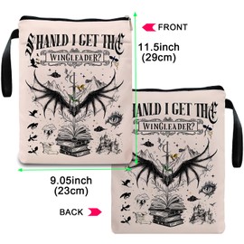 Fourth Wings Inspired Book Sleeve, Book Sleeve with Zipper, Dragon Book Sleeve for Book Lovers, Book Pouch Kindle Protector, Gifts for Women Teacher Librarian Bookworm Bookish (White-B, Large)