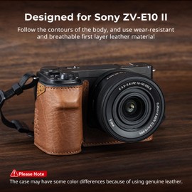 SmallRig Camera Leather Case with Wrist Strap, Vintage Style Leather Camera Half Case Kit, Aluminum Alloy Frame, Built-in 1/4"-20 Threaded Hole, for Sony ZV-E10 II (Brown) - 4889