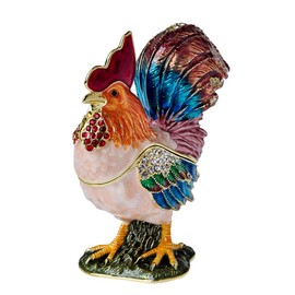 FJ FENGZHIJIE Chicken Trinket Box with Golden Crystal Enamel Design, Elegant Home Decor & Unique Gift for Animal Lovers, Farmhouse Style, or Seasonal Décor