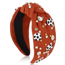 BAHABY Soccer Headbands for Women Crystal Soccer Embellished Wide Top Knot Headband for Women Game Day Hair Accessories