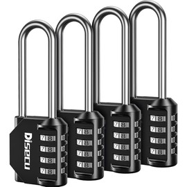 4 Pack disecu 2.6 Inch Long Shackle Combination Lock, 4 Digit Outdoor Waterproof Padlock for School Locker, Gym Locker, Storage Unit, Gate, Fence, Toolbox (Black)