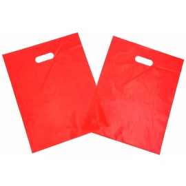 LDPE Die Cut Handle Bags - 12" x 15" - 500 Bags - 1.5 Mil - Red - AssurePak - 12