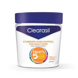 Clearasil Stubborn Acne Control 5in1 Daily Facial Cleansing Pads, 90 Count (Packaging may vary) ( Pack of 6)