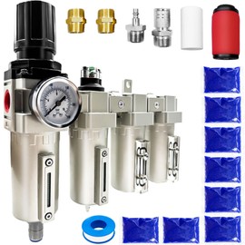 Upgraded 3/4" NPT Heavy Duty Industrial Grade 4 Stage Air Drying System, Particulate Filter, Coalescing Filter, Desiccant Dryer & Air Regulator - for Plasma Cutter, Paint Spray（Auto Drain）
