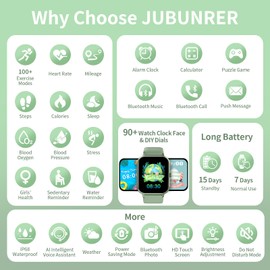 JUBUNRER Kids Smart Watch for Boys Girls Watches Phone Bluetooth Call Heart Rate Sleep Pedometer Step Counter Sport Game Fitness Activity Trackers Calculator Teenage Gifts 3+ Year Old for IOS Android
