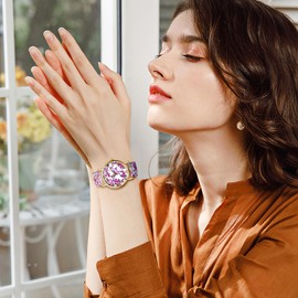 JewelryWe Womens Floral Canvas Watches: Analog Quartz Easy Read Big Dial Wristwatch Elegant Flower Dressing Watch