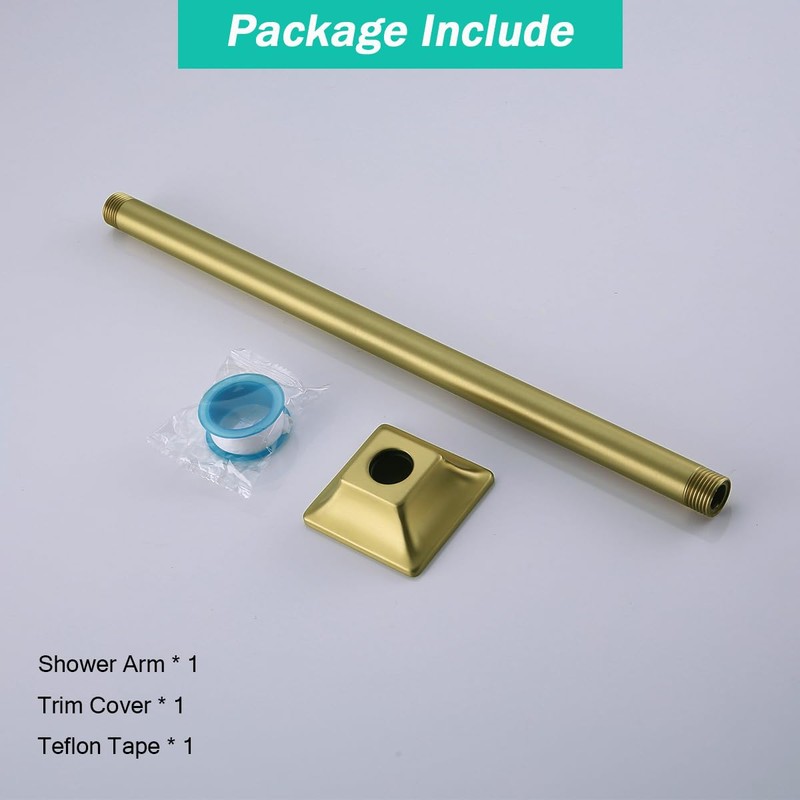 SEABEFORE 16" Ceiling Mounted Shower Arm Brushed Gold Shower Head