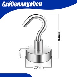 18 Pieces Magnetic Hooks Extra Strong 15 kg, 20 mm Neodymium Magnets with Hooks, Magnetic Hooks, Punch-Free Magnetic Hooks, Silver Hook Magnets, Strong Magnetic Hooks Kitchen for Barbecue, Camping,