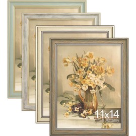 Vittanly 11x14 Retro Rustic Picture Frame Set of 4, Farmhouse Vintage Photo Frame for Wall Mount, Display 8x10 Pictures with Mat or 11x14 without Mat, Multicolour