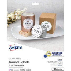 Avery 22830 Etiqueta Redonda Blanca Brillante 6.4 cm paq 90