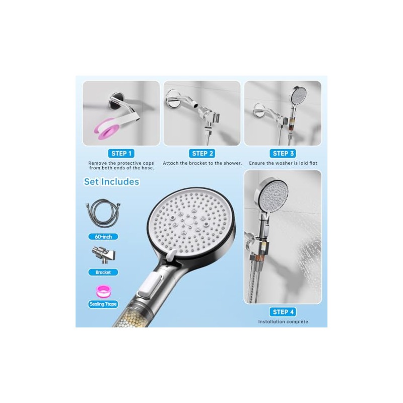 Filtered Shower Head with Handheld, 6-Spray High Pressure Shower Head