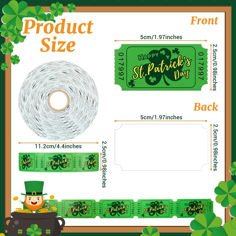 1000 Pieces St. Patrick's Day Raffle Tickets Green Shamrock Tickets
