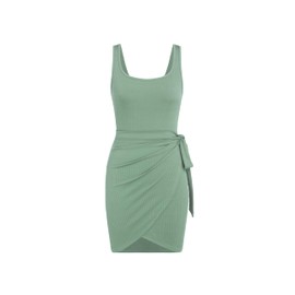 CIDER Women's Sleeveless Summer Dress Casual Wrap Bodycon Ruched Dress Tie Waist Beach Mini Dresses: Green, M