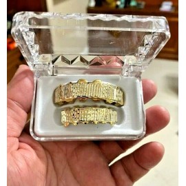 Big Dawgs Bling 14K Gold GP Mouth Teeth Diamond Cut Studio Pro Grillz Upper Lower Set w Mold Kit