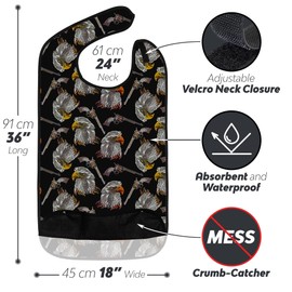 Adult Bibs for Eating: Reusable Bib with Crumb Catcher Pocket - For Men and Women (Desert Eagle)