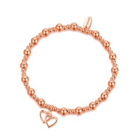 Philip Jones Rose Gold Plated Heart Link Beaded Stretch Bracelet