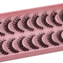 Clear Band False Eyelashes, 3D Fluffy Strip Eyelashes, D Curl Lash Strip, Natural False Eyelashes, Natural Wispies, Fluffy Eyelashes for Wispy Fake Eyelashes, Faux Eyelashes, Natural Look (DP16S)