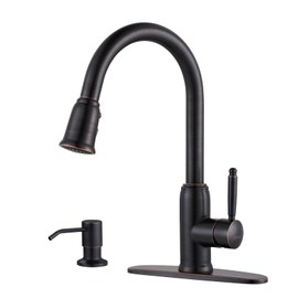 Bronze Kitchen Faucet with Soap Dispenser, WOWOW Stainless Steel Kitchen Faucet for Sink 2 or 4 Hole, High Arc Vintage Kitchen Sink Faucet with Pull Down Sprayer