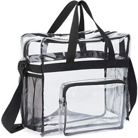 WEZCHUGHAOL Clear Tote Bag, Stadium Approved Bags for Concerts with Zipper Pocket, Stadium Bag with Adjustable Shoulder Strap (Black)